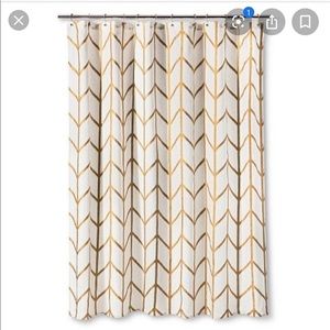 Gold and white shower curtain